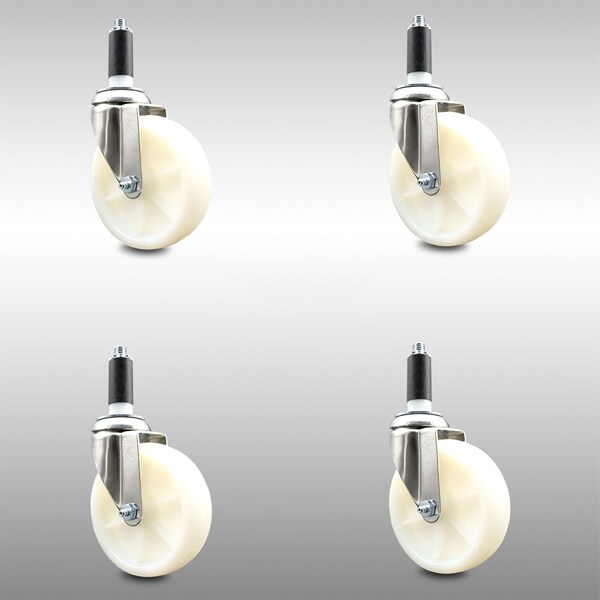 5 Inch 316SS Nylon Wheel Swivel 1-1/8 Inch Expanding Stem Caster Set SCC